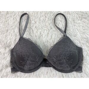 Gap Body Women's 34C Gray Floral Lace Favorite Demi Plunge Bra